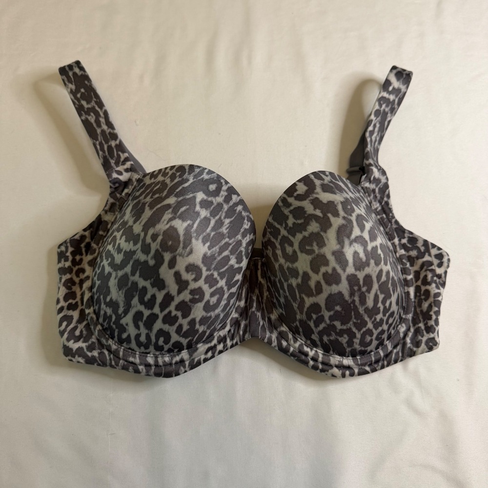 Soma Stunning Support Smooth Full Coverage Bra 34DD Grey Leopard Print Underwire